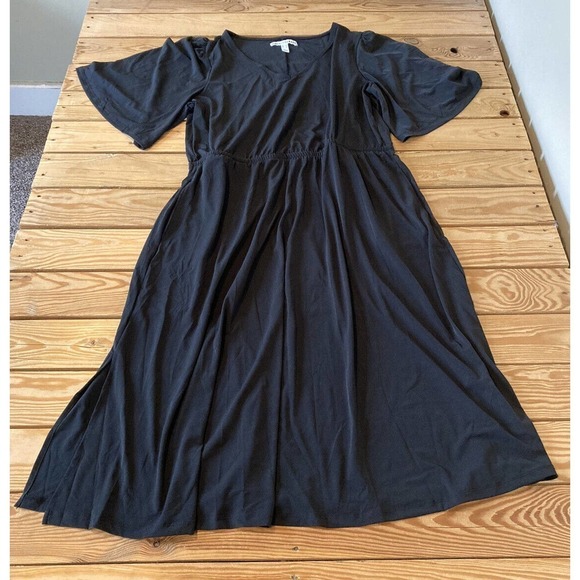 NEW Girl With Curves Flutter Sleeve Knit Midi Dress Size Large Women’s Black - Picture 1 of 7